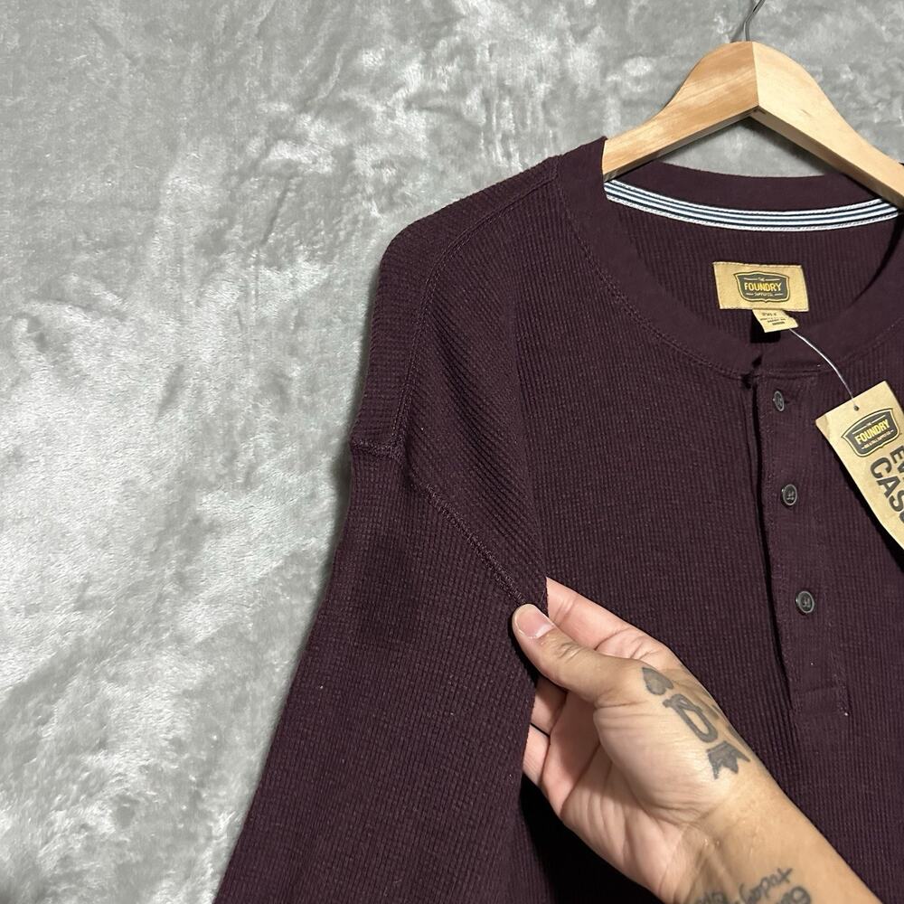 NWT Foundry Supply Co Waffle Knit Henley Shirt Mens Size 2XLT Tall Burgundy Red - Picture 4 of 9